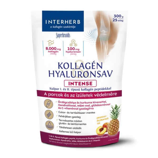 Interherb Kollagén&Hyaluronsav Porcépítő italpor INTENSE Ananász-Őszib.ízű 300g