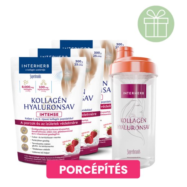 Interherb Kollagén&Hyaluronsav italpor INTENSE Eperkrém ízű 3X300g +ajánd.Shaker