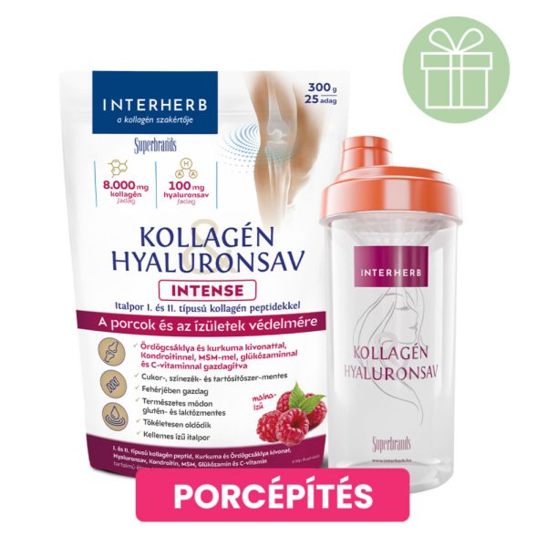 Interherb Kollagén&Hyaluronsav italpor INTENSE Málna ízű 300g +ajándék Shaker