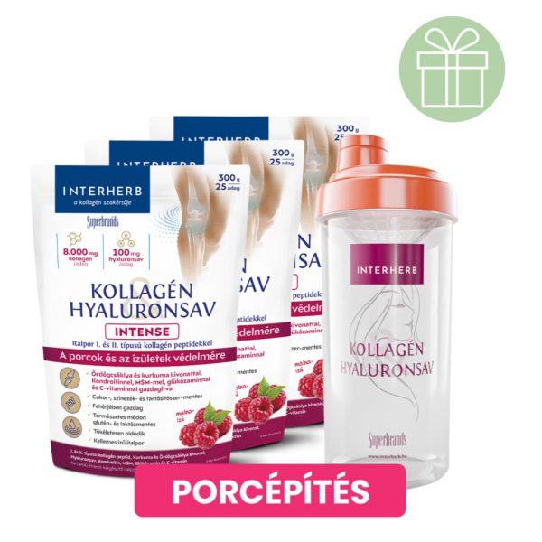 Interherb Kollagén&Hyaluronsav italpor INTENSE Málna ízű 3X300g +ajándék Shaker