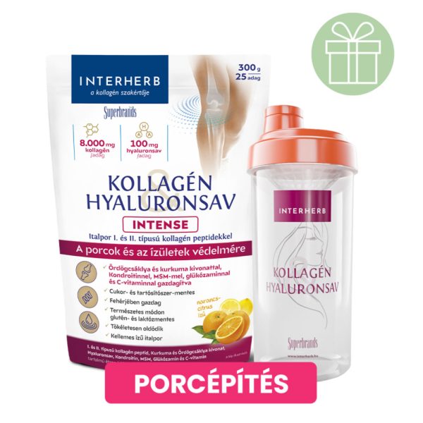 Interherb Kollagén&Hyaluronsav italpor INTENSE Narancs-Citr 300g +ajándék Shaker