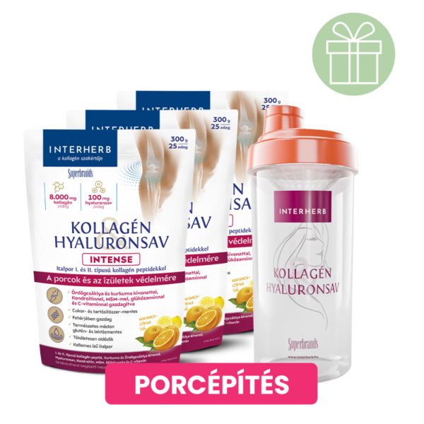 Interherb Kollagén&Hyaluronsav italpor INTENSE Narancs-Citr 3X300g +ajánd.Shaker