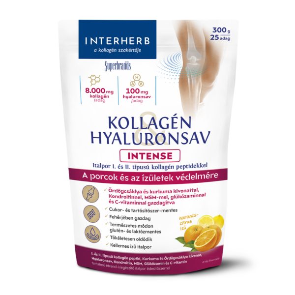 Interherb Kollagén&Hyaluronsav Porcépítő italpor INTENSE Narancs-Citrus ízű 300g
