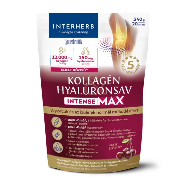 Interherb Kollagén&Hyaluronsav Porcépítő italpor INTENSE-MAX Meggy-k. ízű 340g