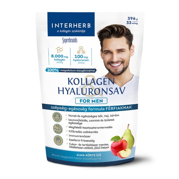 Interherb Kollagén&Hyaluronsav italpor FOR MEN Alma-Körte ízű 396g/33 adag