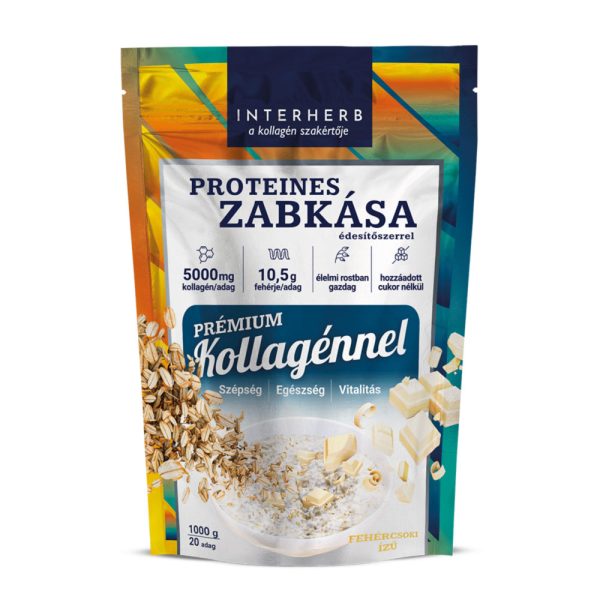 Interherb Zabkása Proteines FEHÉRCSOKI ÍZŰ 1000g (prémium Kollagénnel)