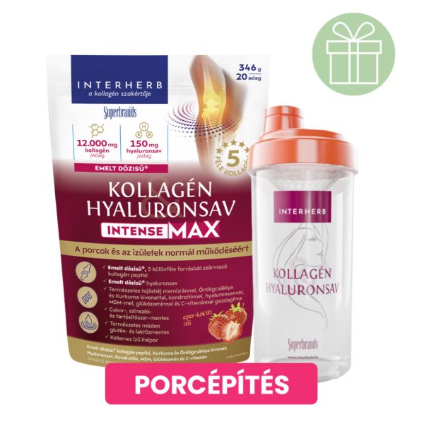 Interherb Kollagén&Hyaluronsav italpor INTENSE-MAX Eper ízű 346g +ajánd.Shaker