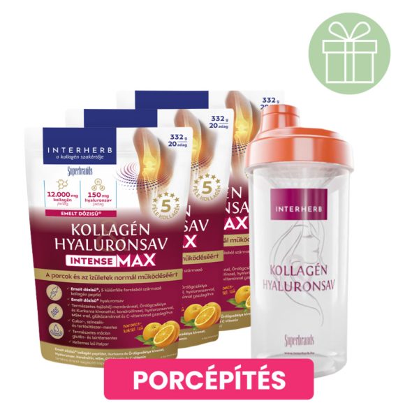 Interherb Kollagén&Hyaluronsav italpor INTENSE-MAX Narancs ízű 3x332g+aj.Shaker